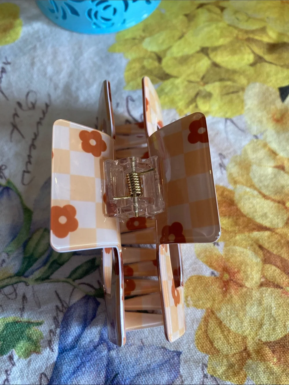 Yellow Gingham Hair Clip with Flowers